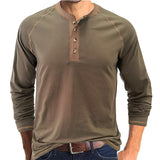 Camisa de algodão elegante com gola Henley