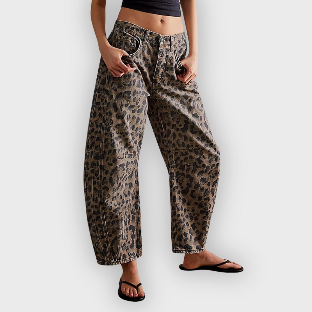 Cátia | Jeans Largos Com Estampado De Leopardo