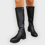 Cláudia | Botas Altas com Zíper Lateral e Tiras Decorativas