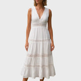 Camila | Vestido Midi Boho com Detalhes em Renda