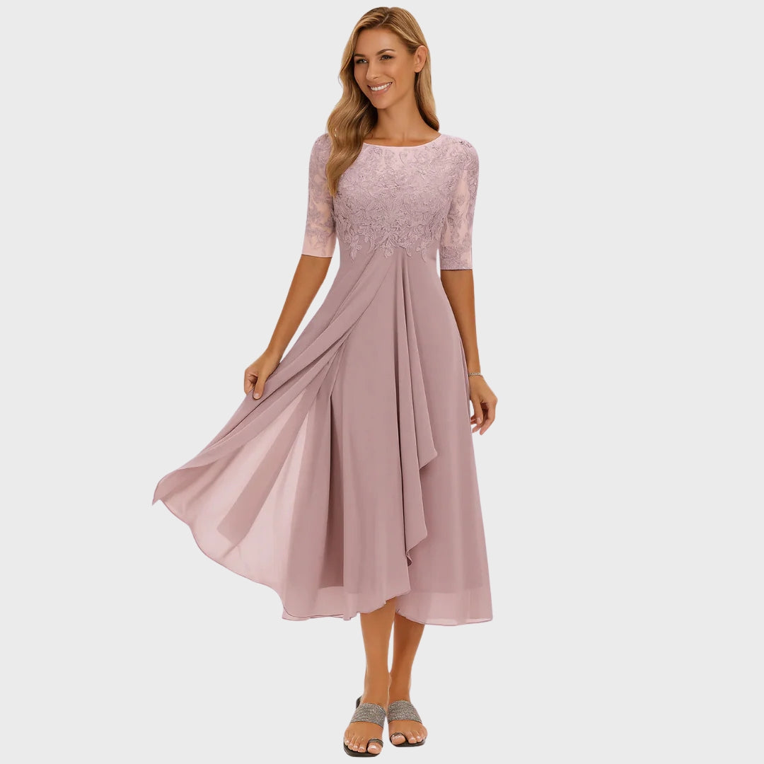 Clementina | Vestido Elegante de Renda e Chiffon