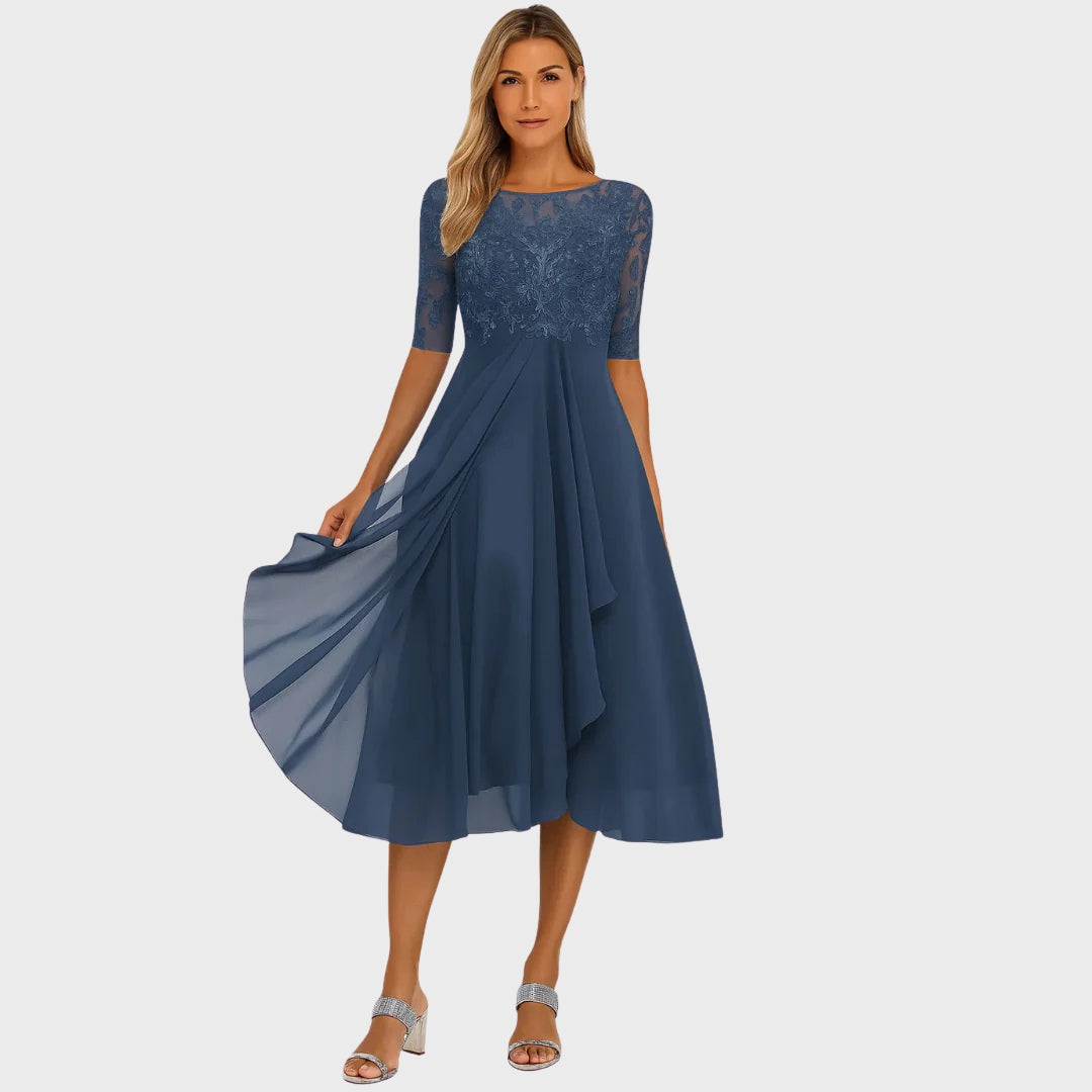 Clementina | Vestido Elegante de Renda e Chiffon
