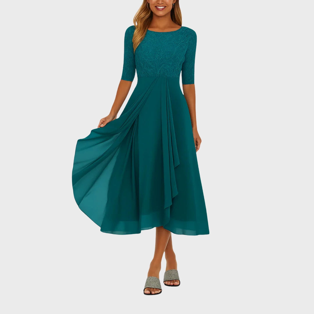 Clementina | Vestido Elegante de Renda e Chiffon
