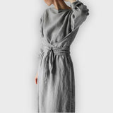 Marta | Vestido de Linho Elegante de Outono – Feito à Mão