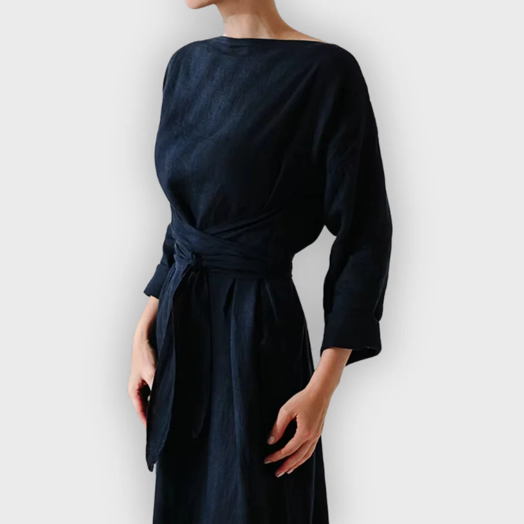 Marta | Vestido de Linho Elegante de Outono – Feito à Mão