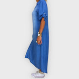 Paula | Vestido Comprido de Ganga com Racha Lateral