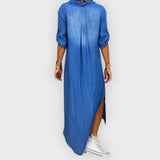 Paula | Vestido Comprido de Ganga com Racha Lateral
