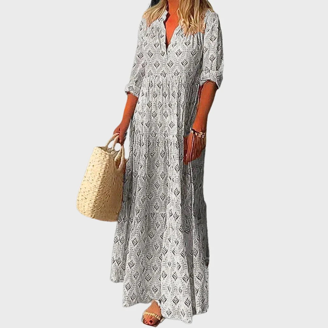 Sofia | Vestido Longo Leve com Estampa Vintage