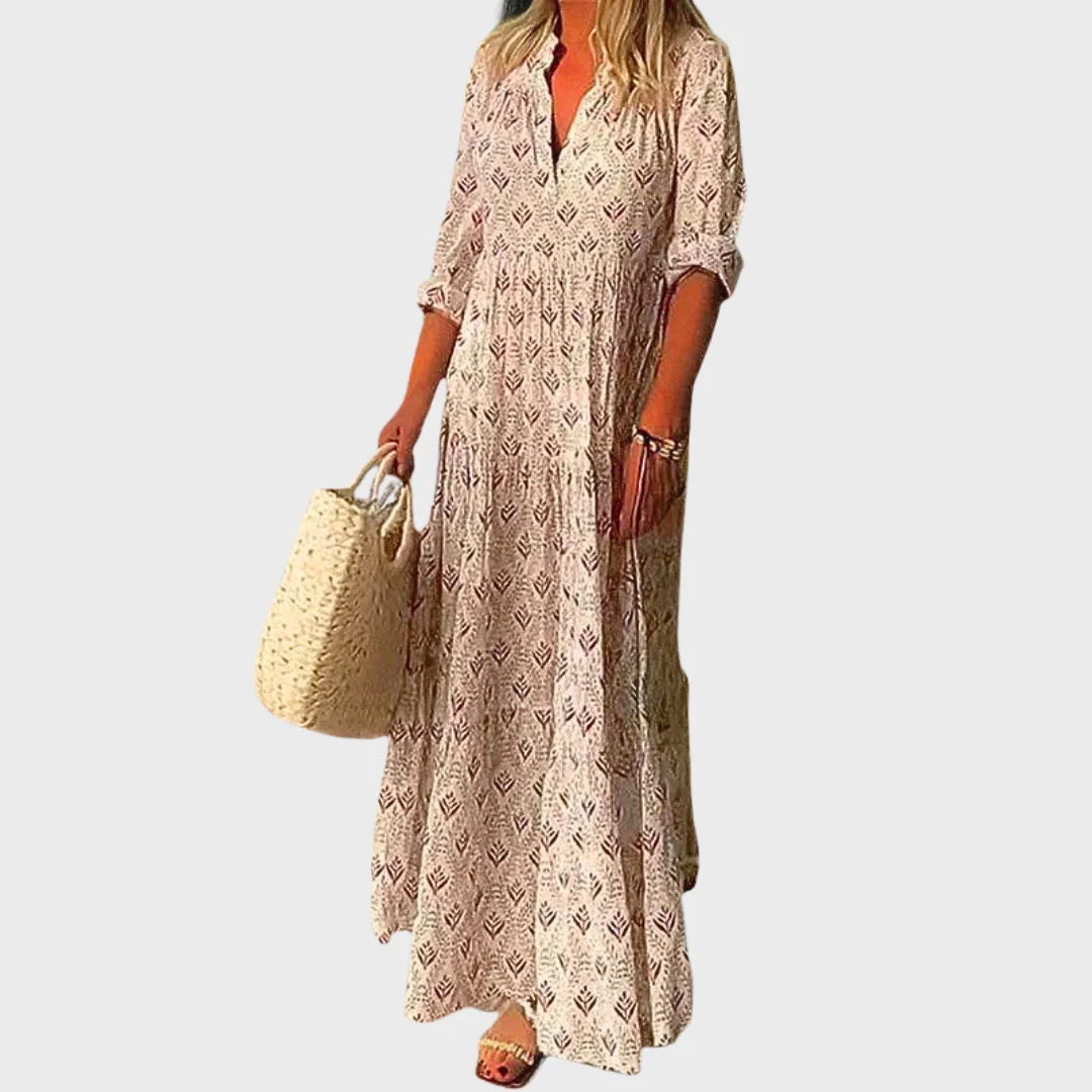 Sofia | Vestido Longo Leve com Estampa Vintage