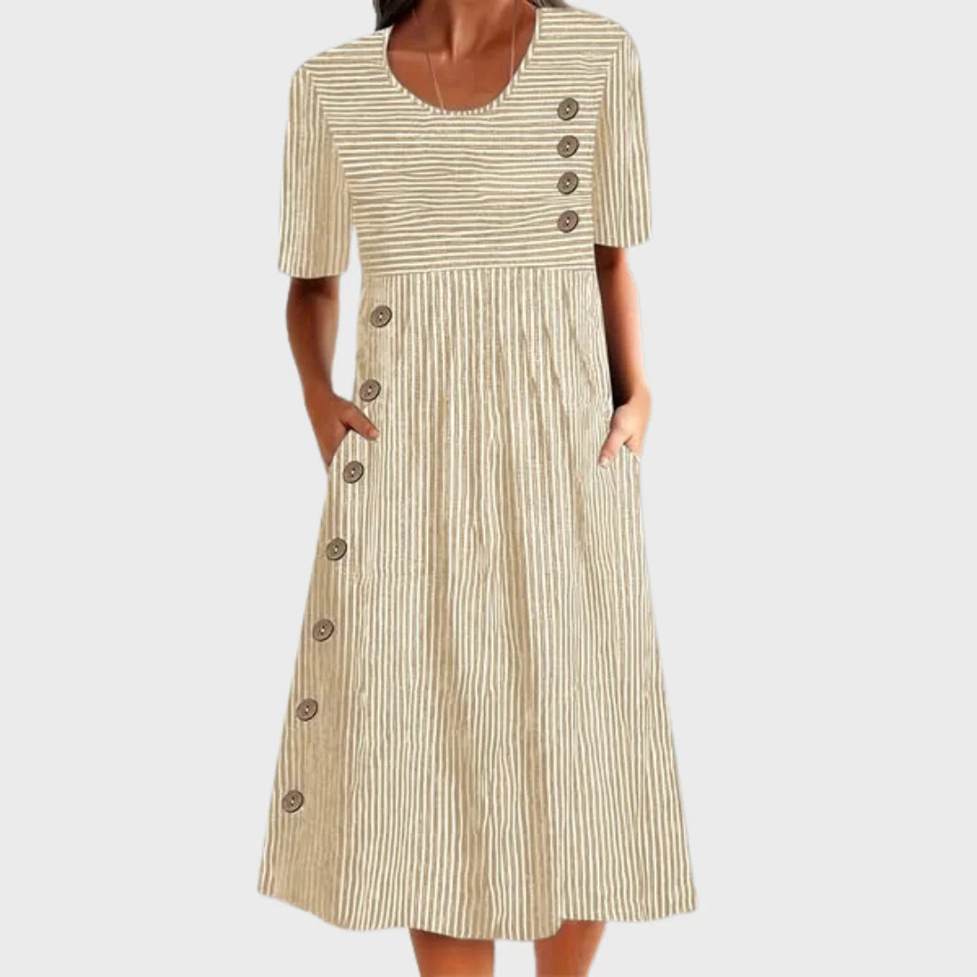 Joana | Vestido de Verão em Algodão às Riscas