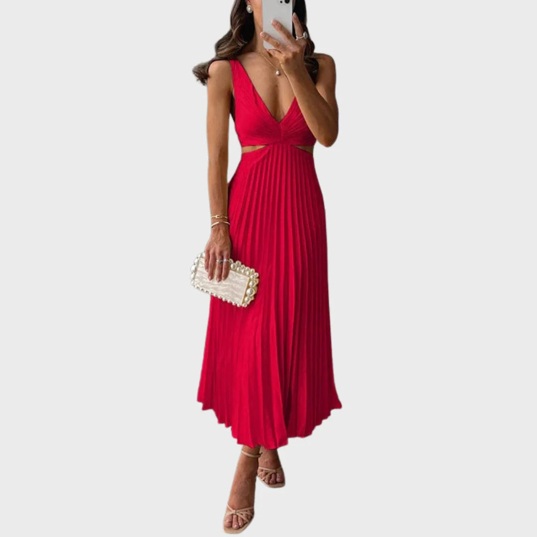 Olga | Vestido Midi em Cetim Plissado