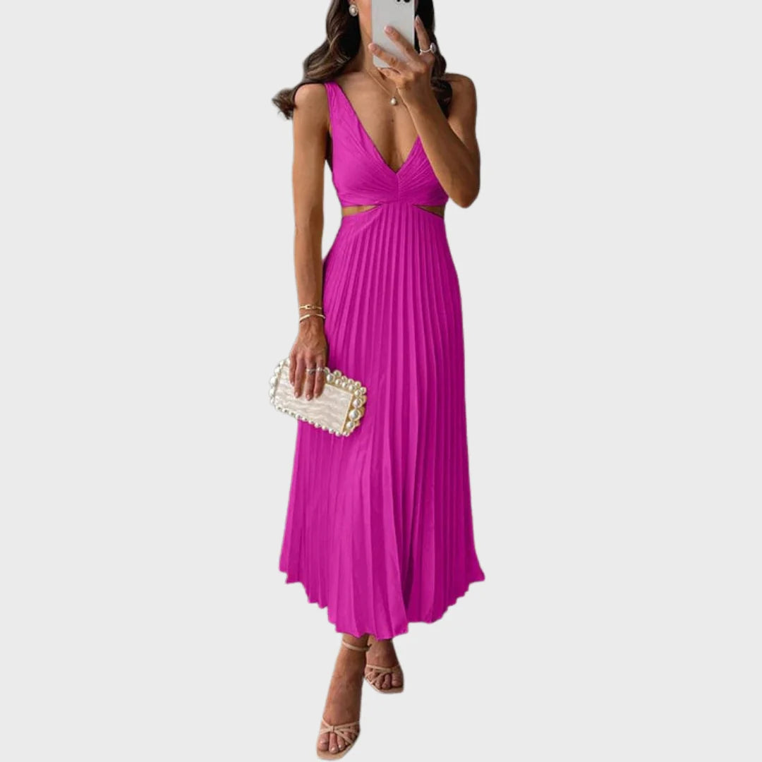 Olga | Vestido Midi em Cetim Plissado