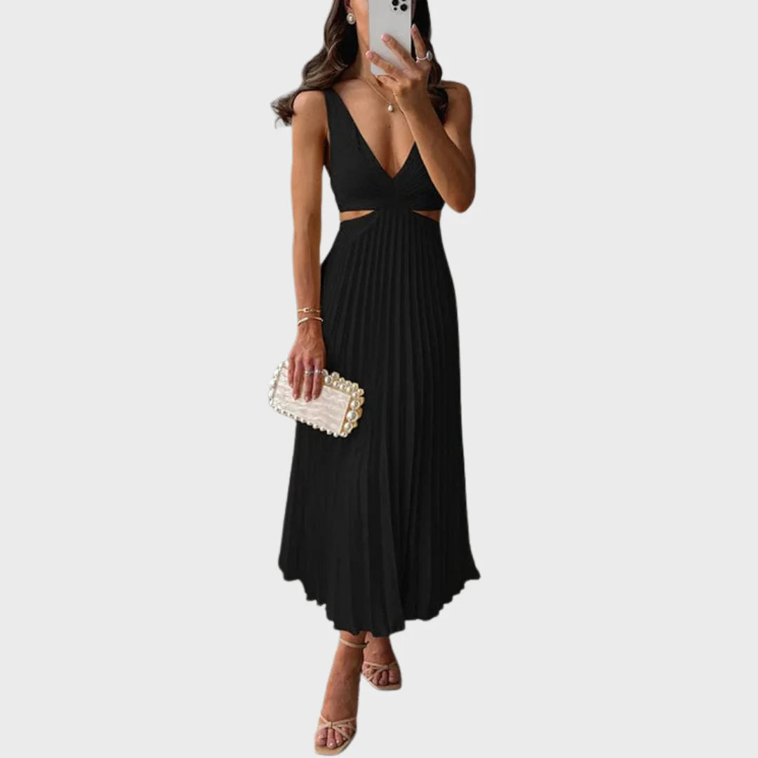Olga | Vestido Midi em Cetim Plissado