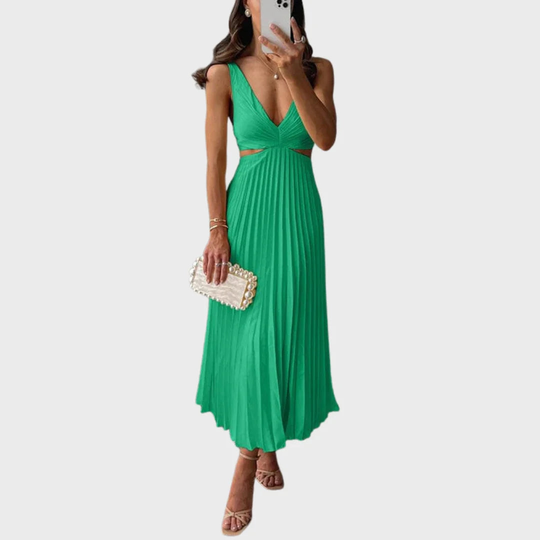 Olga | Vestido Midi em Cetim Plissado