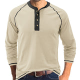 Camisa de algodão elegante com gola Henley