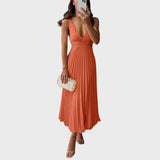 Olga | Vestido Midi em Cetim Plissado