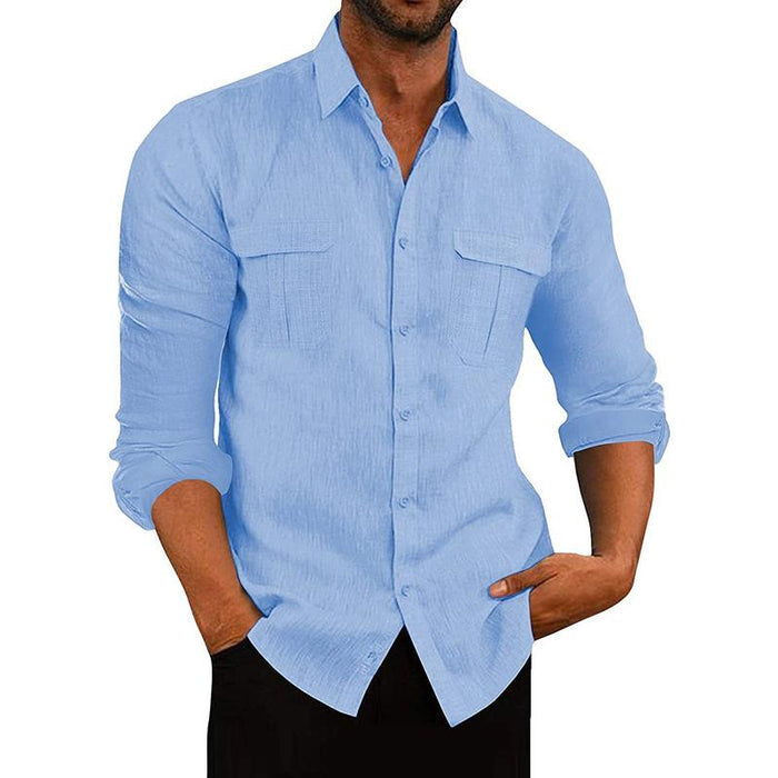 Camisa de Botão - Tecido Misturado e Ajuste Respirável