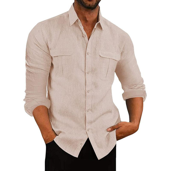 Camisa de Botão - Tecido Misturado e Ajuste Respirável