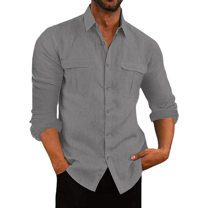 Camisa de Botão - Tecido Misturado e Ajuste Respirável