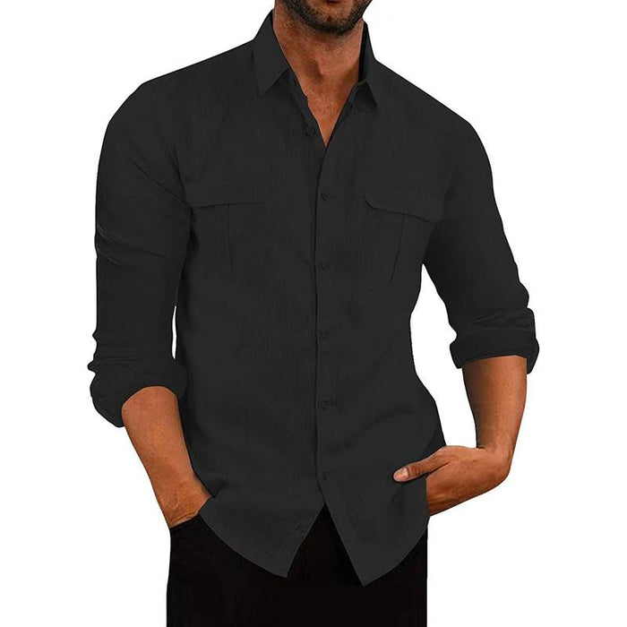 Camisa de Botão - Tecido Misturado e Ajuste Respirável