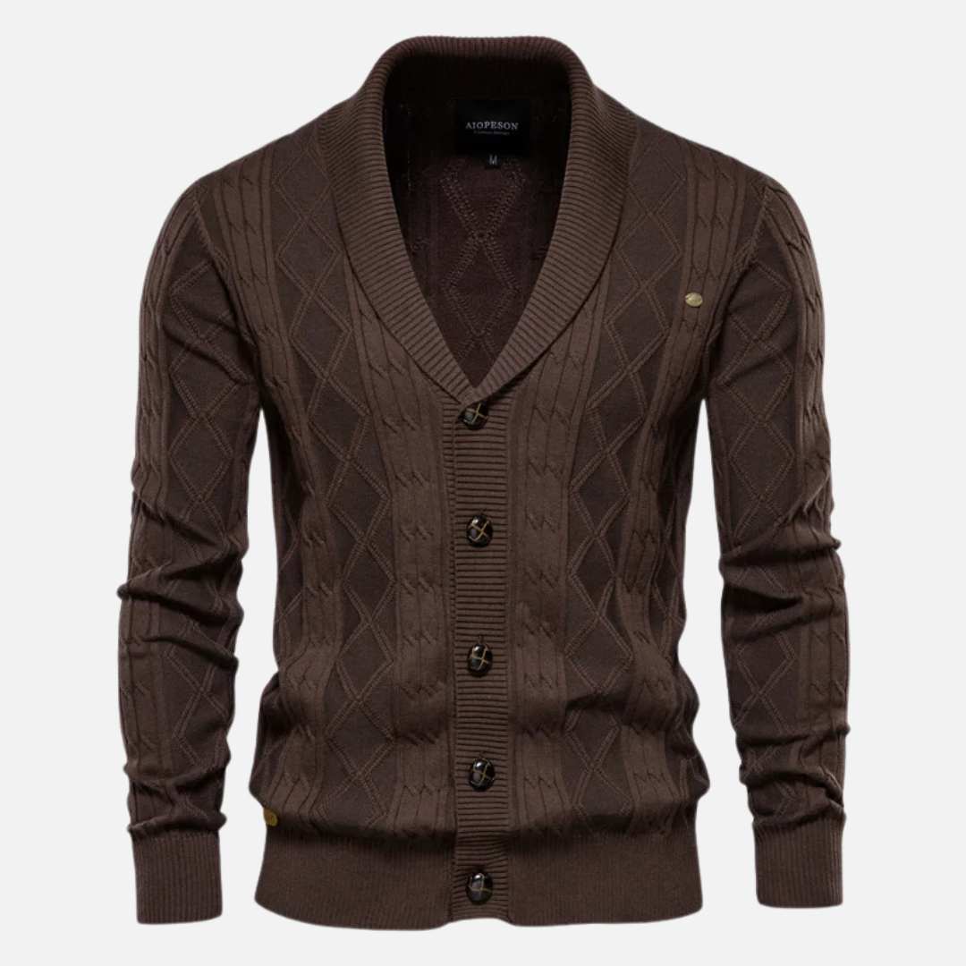 Alexandre | Cardigan Argyle Elástico Suave Premium