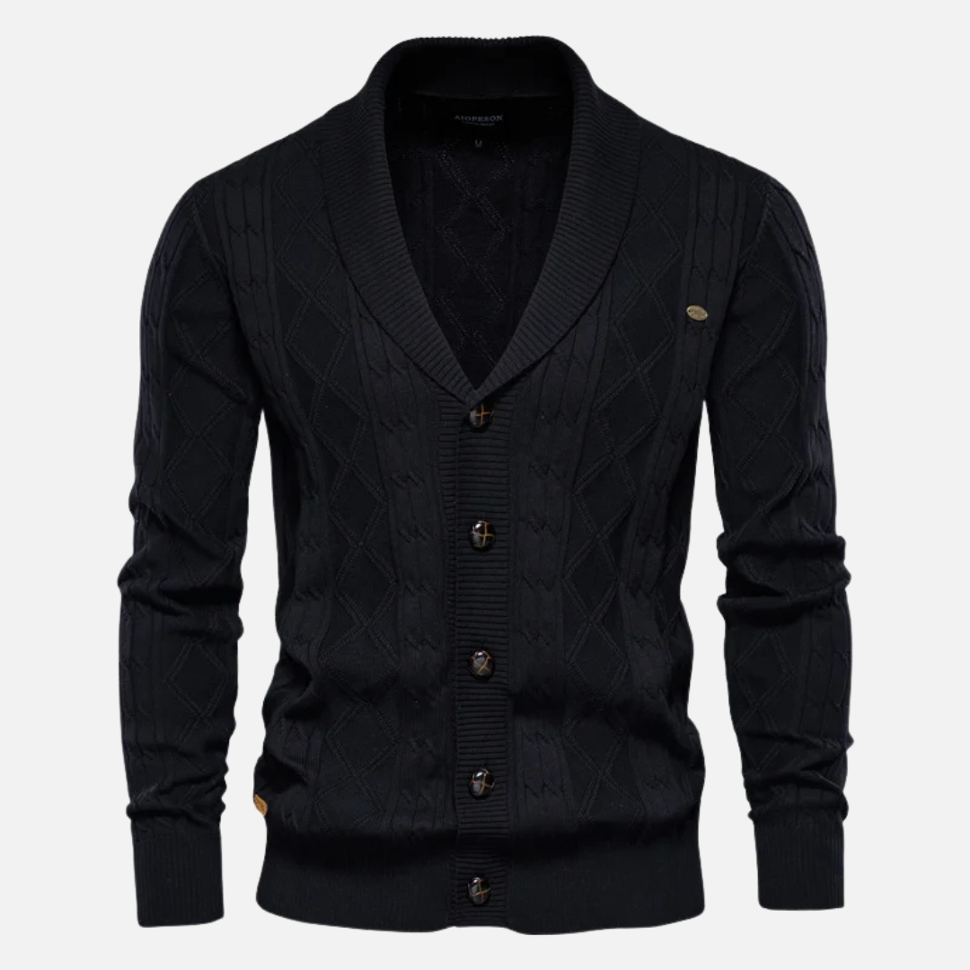 Alexandre | Cardigan Argyle Elástico Suave Premium