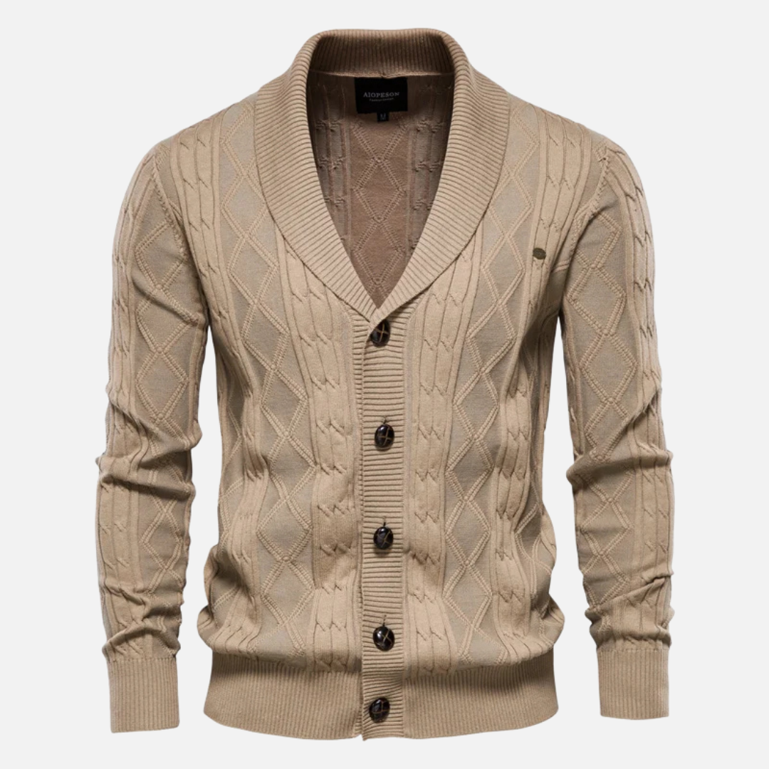 Alexandre | Cardigan Argyle Elástico Suave Premium