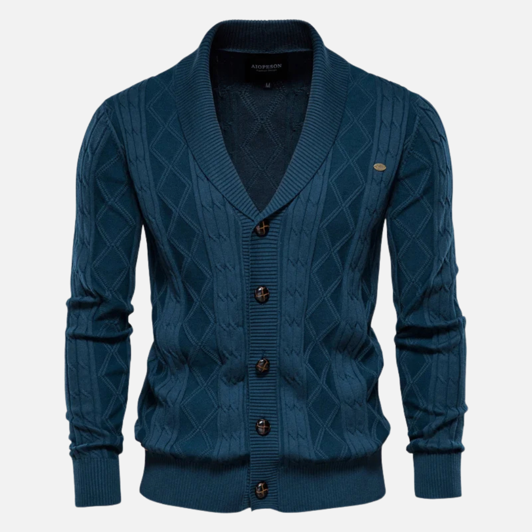 Alexandre | Cardigan Argyle Elástico Suave Premium