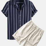 Conjunto Casual - Camisa em Mistura de Poliéster e Calções de Secagem Rápida