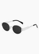 Armação prateada, lentes escuras