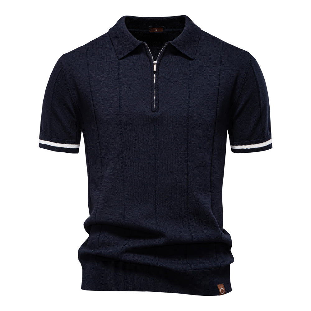 Polo de Meio Zíper – Textura Vertical e Fácil de Vestir