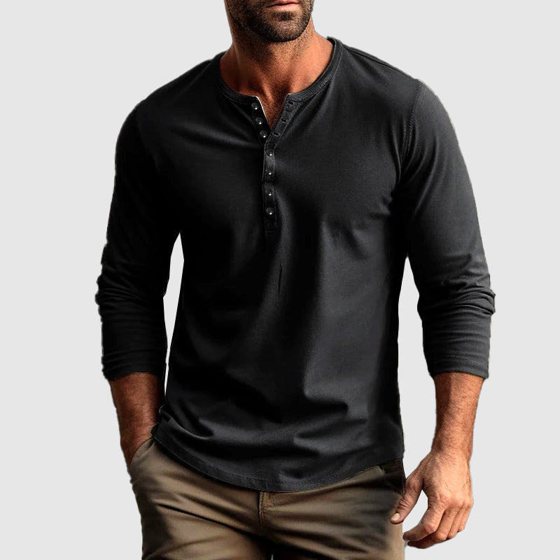 Camisa Henley - Patilha de Botões e Mistura Natural Respirável