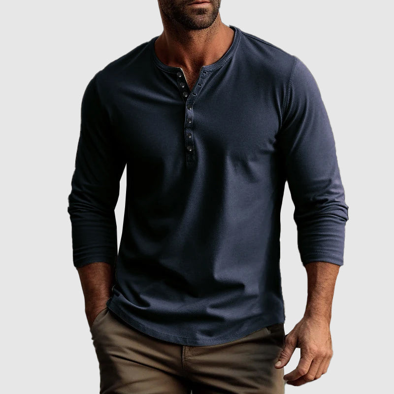 Camisa Henley - Patilha de Botões e Mistura Natural Respirável