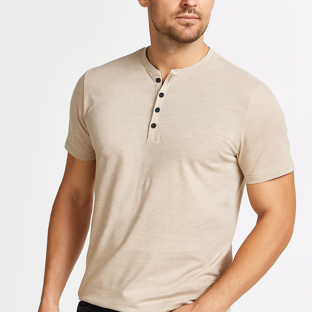 Camisa Henley – Gola com Botões & Camadas Inferiores Planas