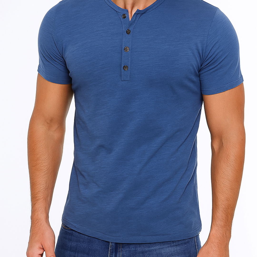 Camisa Henley – Gola com Botões & Camadas Inferiores Planas