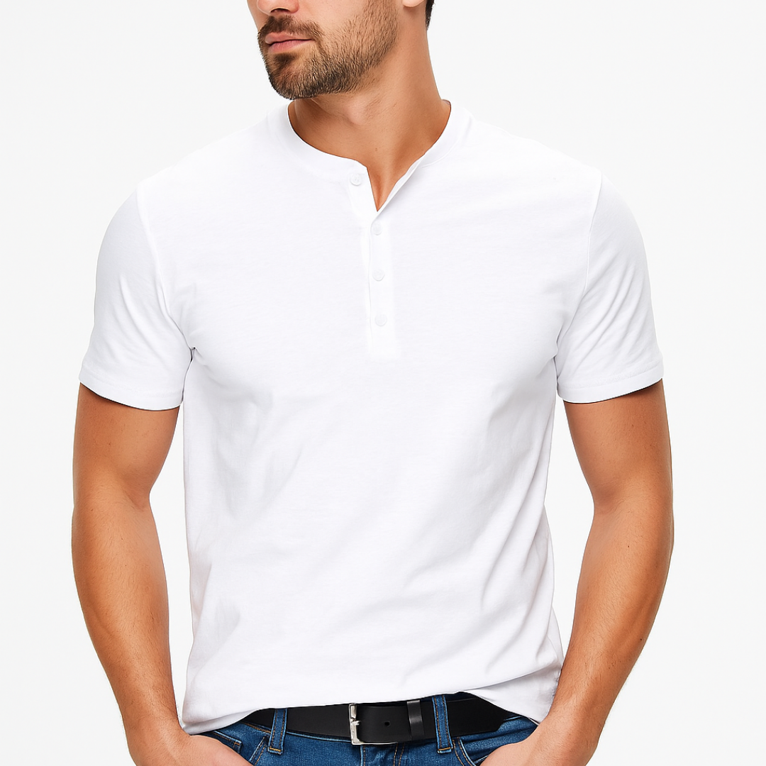 Camisa Henley – Gola com Botões & Camadas Inferiores Planas