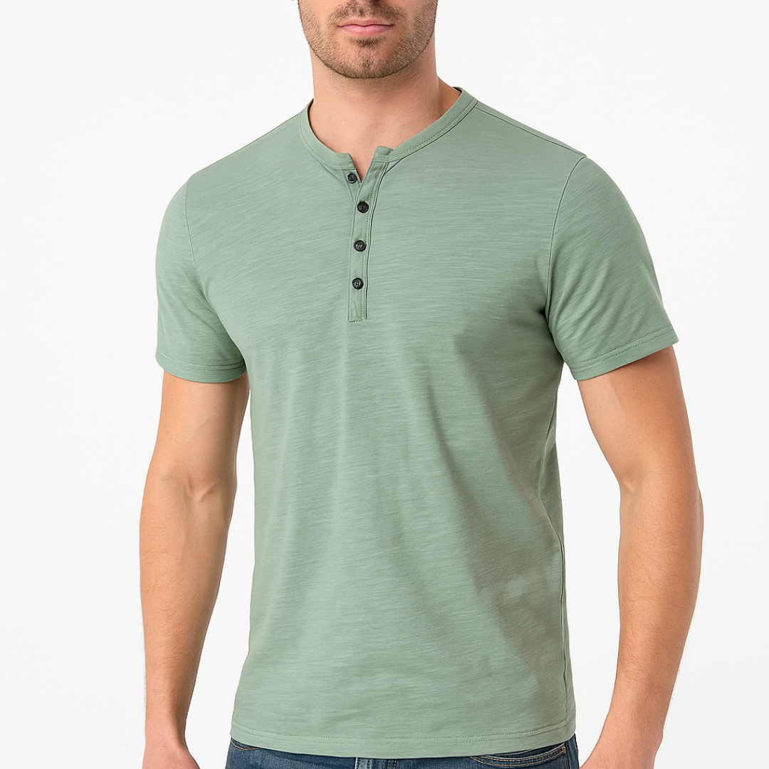 Camisa Henley – Gola com Botões & Camadas Inferiores Planas