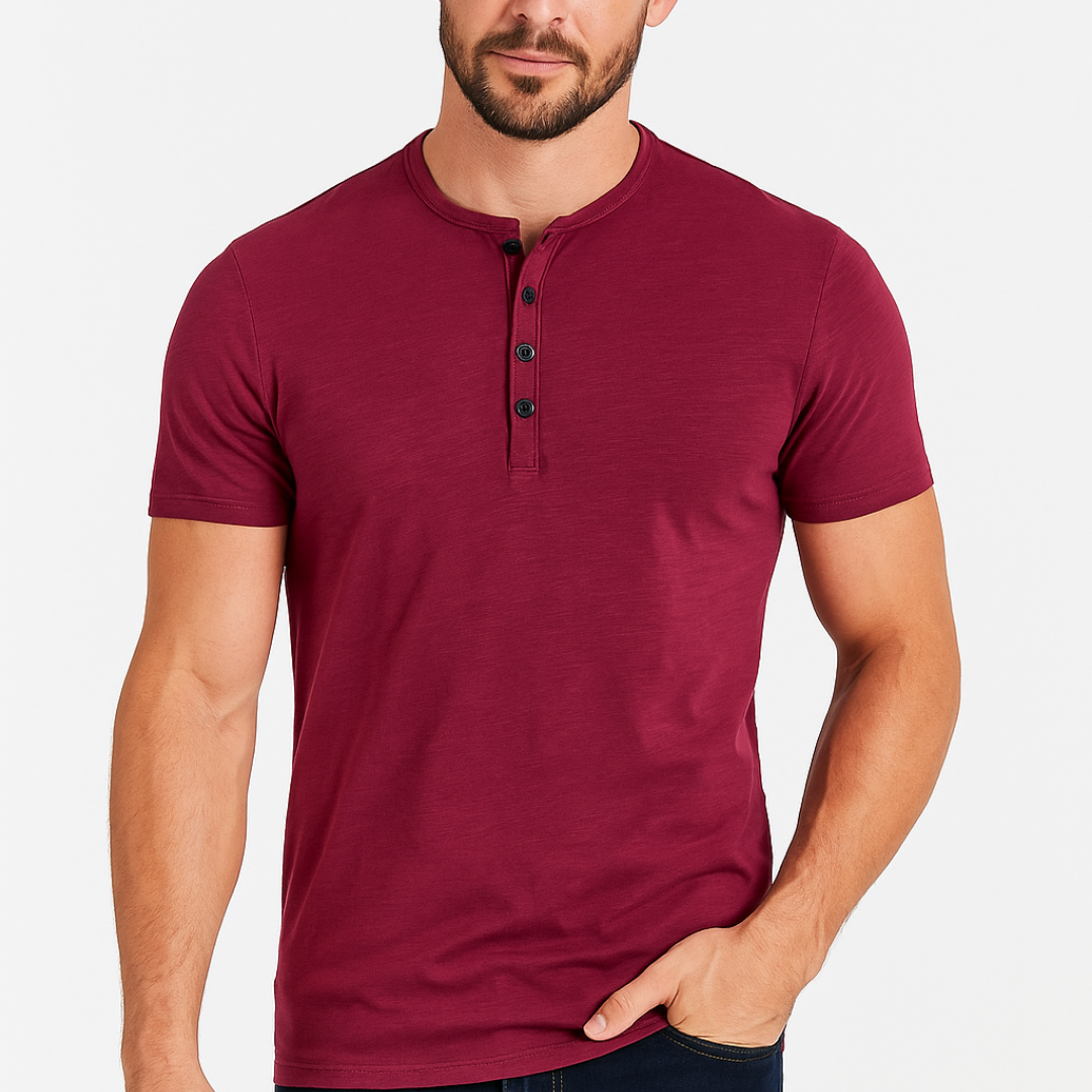 Camisa Henley – Gola com Botões & Camadas Inferiores Planas
