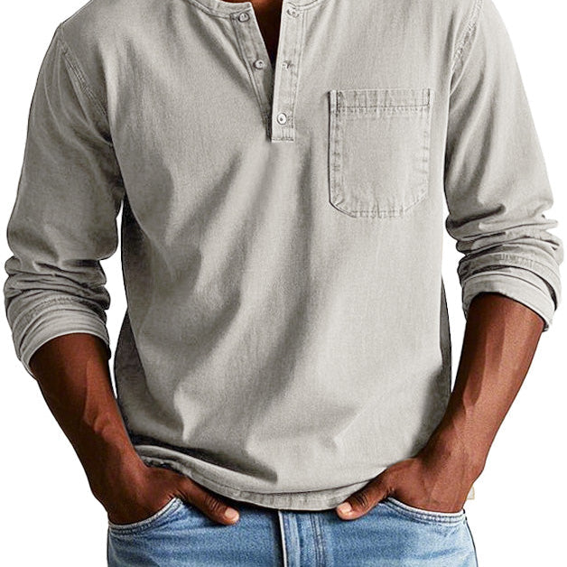 Camisa Henley - Com Pala de Botões Curta e Corte Ajustado