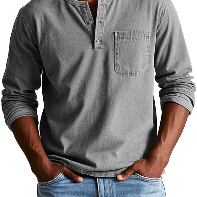 Camisa Henley - Com Pala de Botões Curta e Corte Ajustado