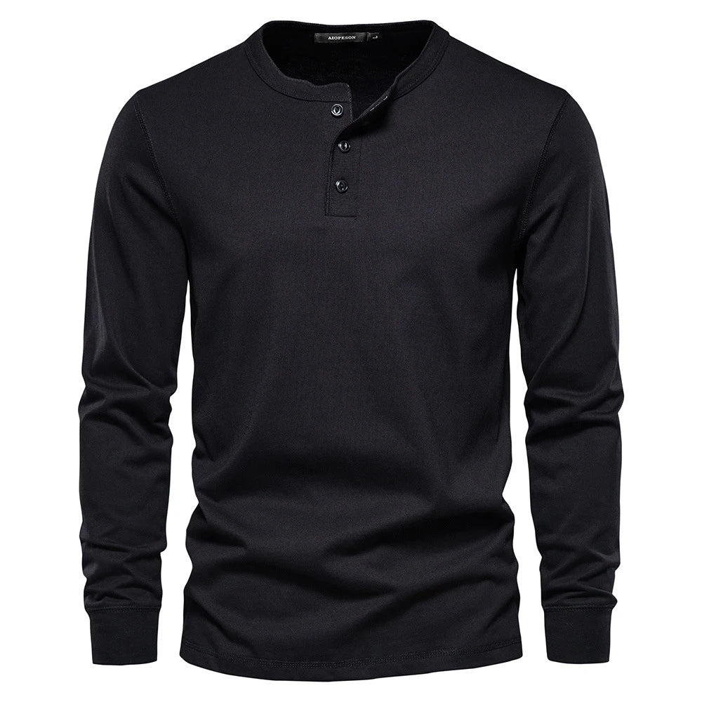 Camisa Henley - Mistura Suave com Botões e Ajuste Respirável