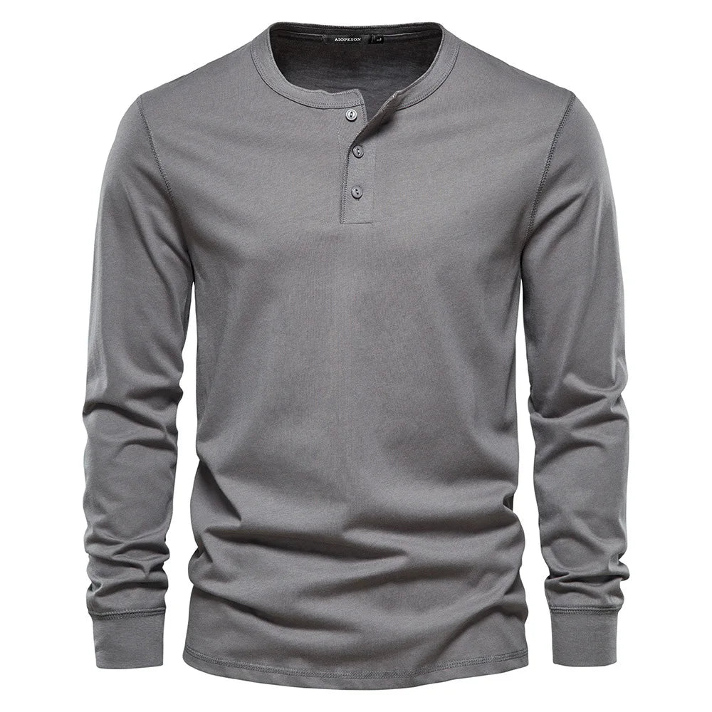 Camisa Henley - Mistura Suave com Botões e Ajuste Respirável