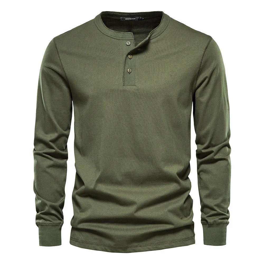 Camisa Henley - Mistura Suave com Botões e Ajuste Respirável