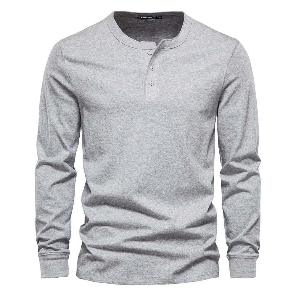 Camisa Henley - Mistura Suave com Botões e Ajuste Respirável