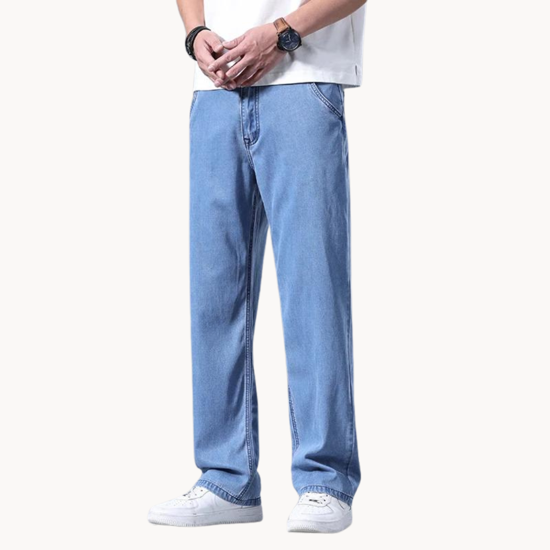 Jeans - Mistura de Denim com Cintura Baixa e Quadris Espaçosos para Movimento Livre