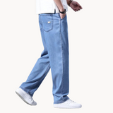 Jeans - Mistura de Denim com Cintura Baixa e Quadris Espaçosos para Movimento Livre