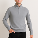 Pullover de Malha - Meio Zíper com Colarinho Alto e Stretch Flexível