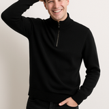 Pullover de Malha - Meio Zíper com Colarinho Alto e Stretch Flexível