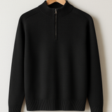 Pullover de Malha - Meio Zíper com Colarinho Alto e Stretch Flexível