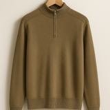 Pullover de Malha - Meio Zíper com Colarinho Alto e Stretch Flexível